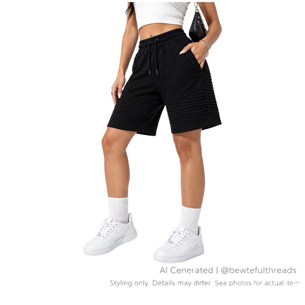 Black Moto Biker Sweat Shorts Y2K Streetwear Athleisure Women’s M